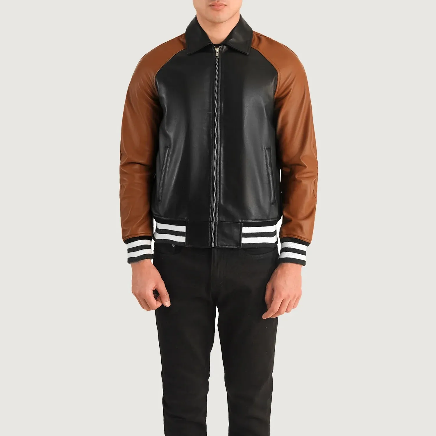 Walton Black & Brown Leather Varsity Jacket