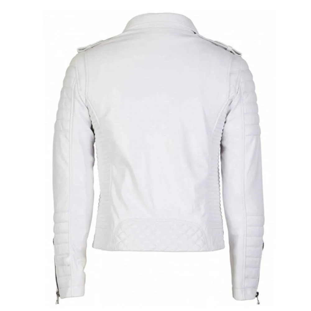 White Biker Quilted Leather Jacket