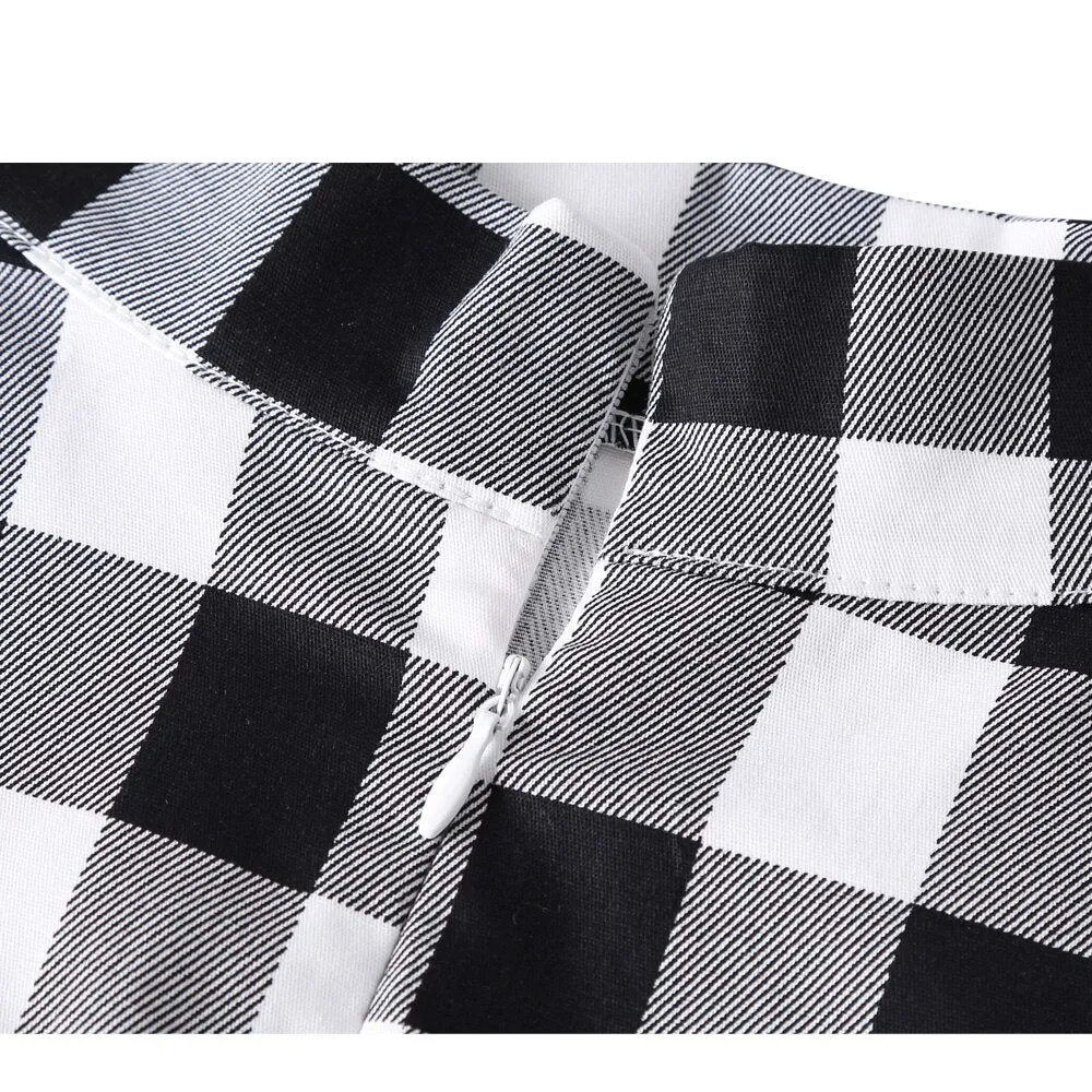 White Black Plaid Printed Women Cotton Skirt Party Fashion High Waist Retro Vintage England Midi Knee Length A-line School Skirt