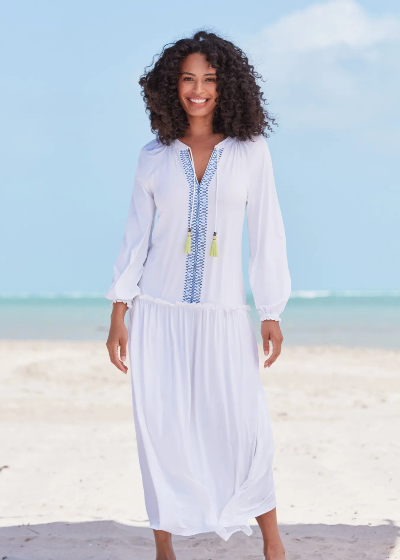 White Embroidered Tunic Maxi Dress