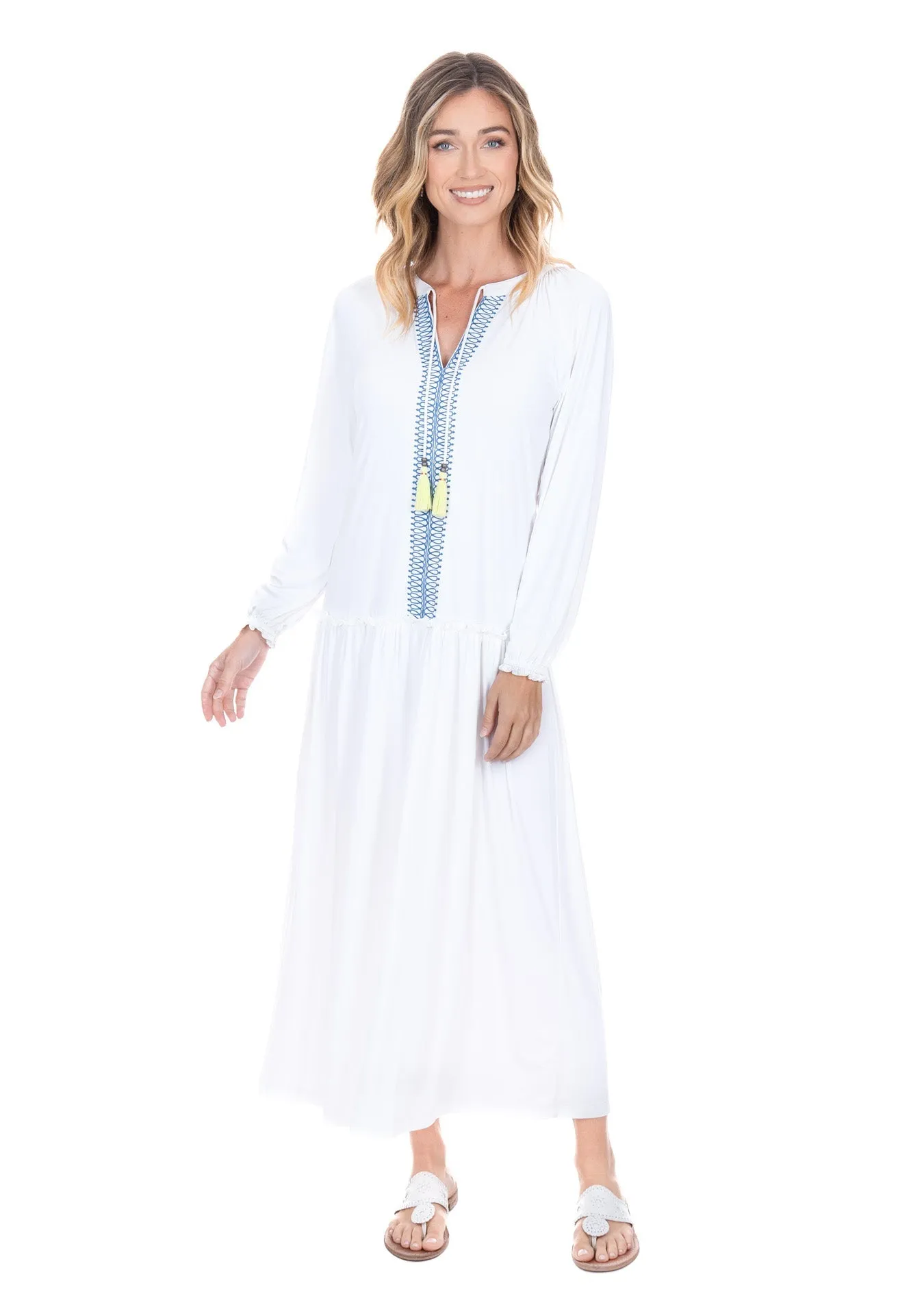 White Embroidered Tunic Maxi Dress