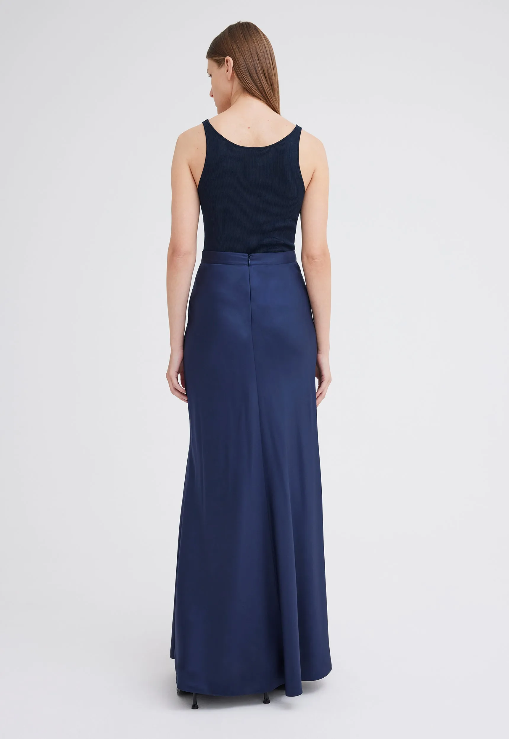 Wick Silk Maxi Skirt in Skipper Blue