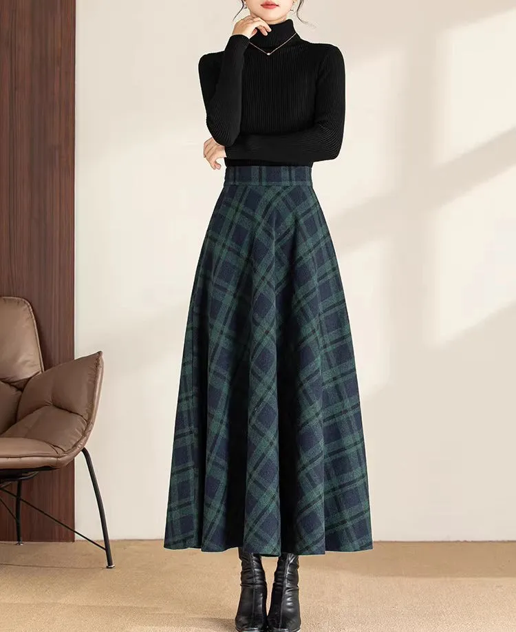 Winter skirt/Maxi skirt/Plaid skirt/Wool skirt/a-line skirt/long skirt/elastic waist skirt/skirt with pockets A0081