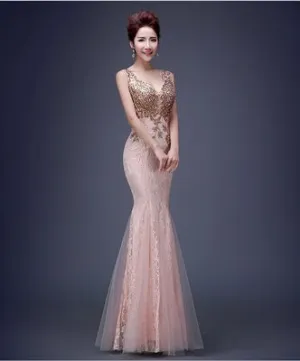 Women Slim Fit Deep V-Neck Style Fishtail Classy Wedding Dress - WWD83027