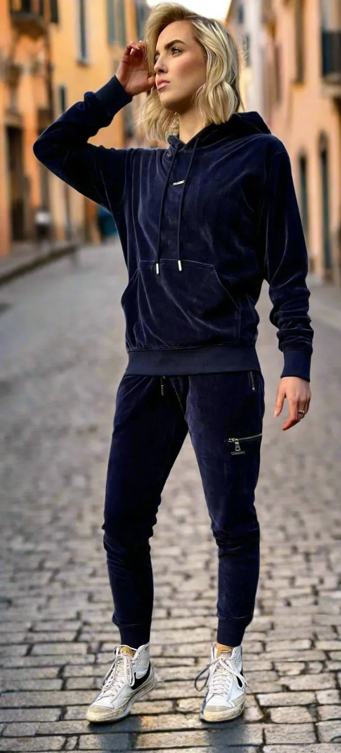 Women's Navy Velour Joggers