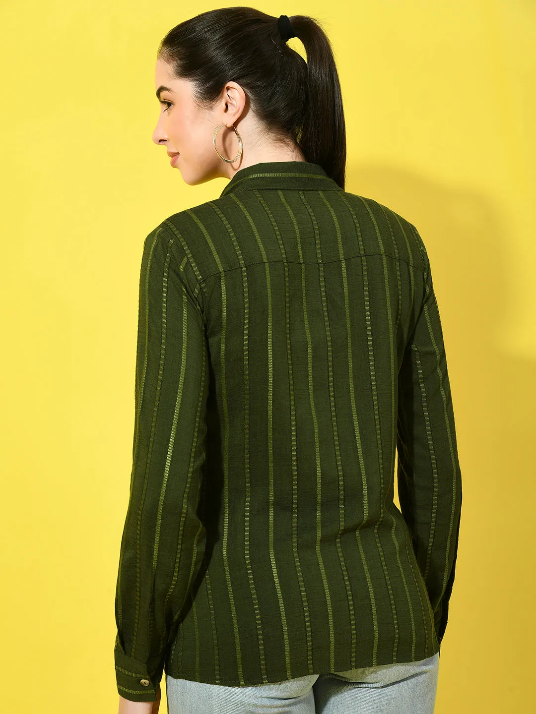 Women's Vertical Striped Green Shirt