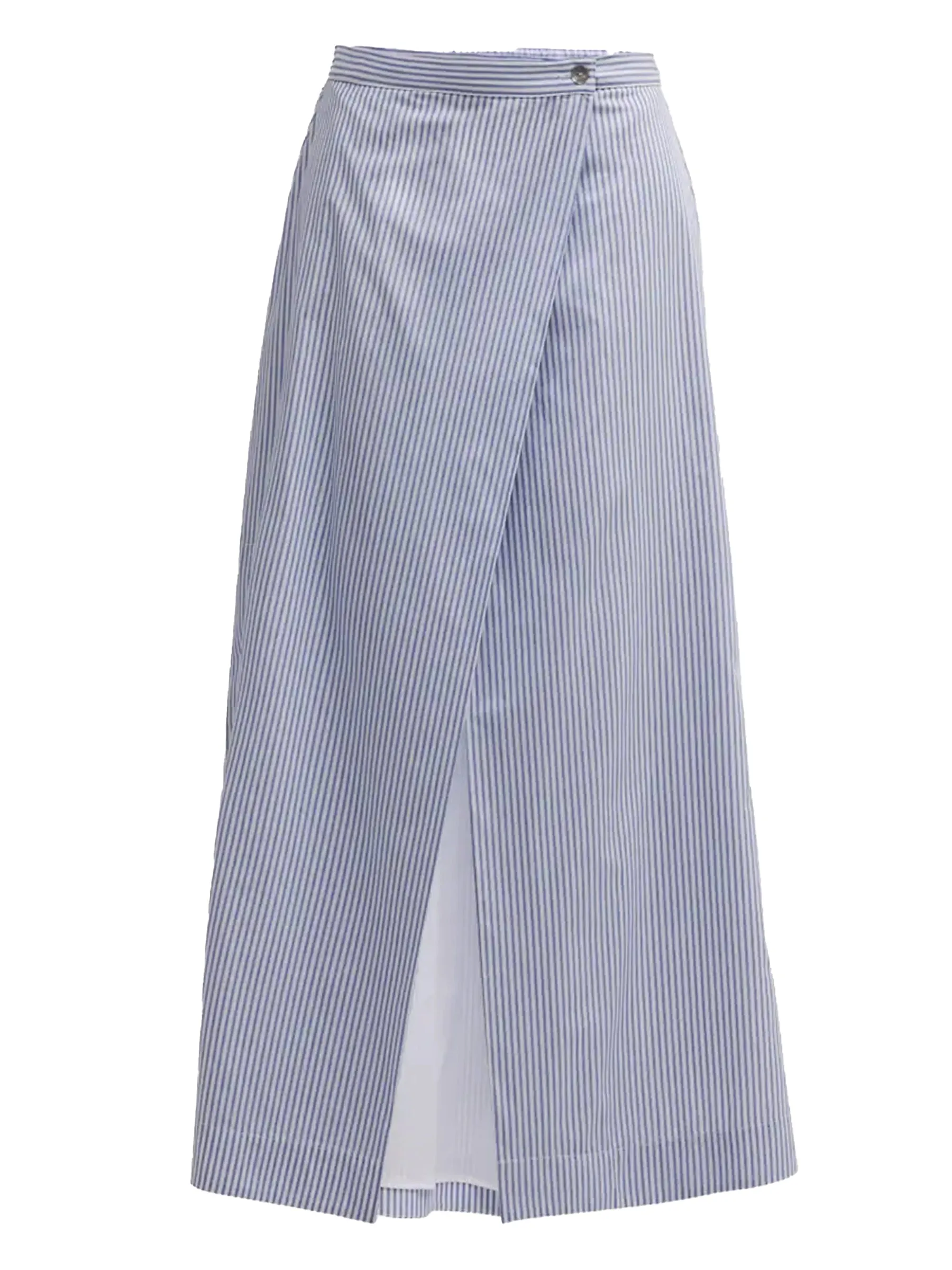 Wrap Slit Hem Maxi Skirt Blue Stripe