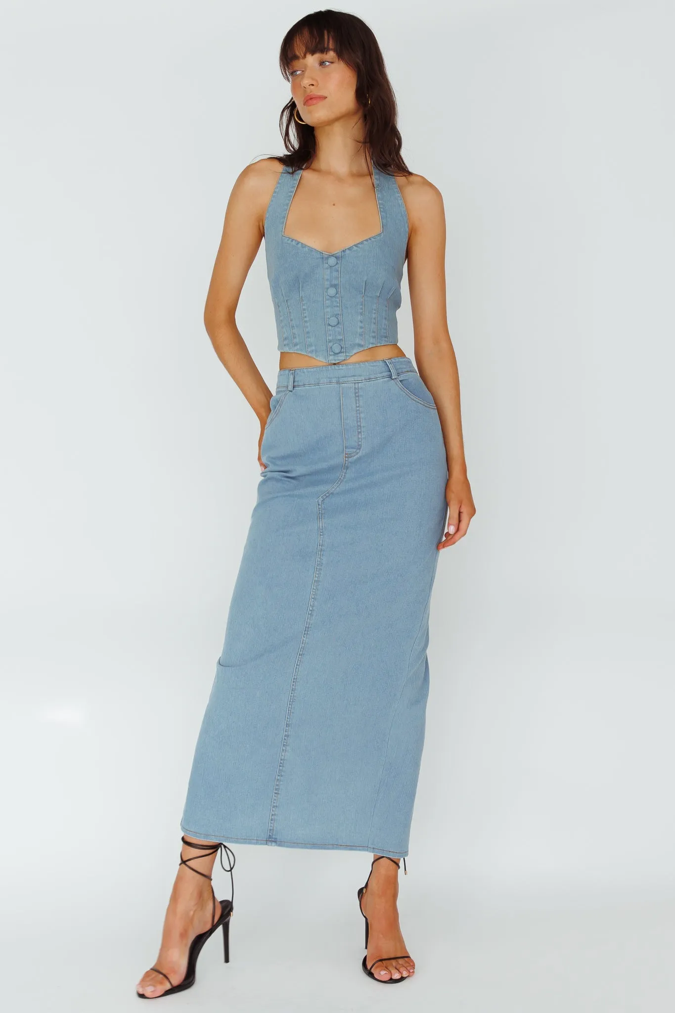 Zurich Pocket Maxi Skirt Denim Blue