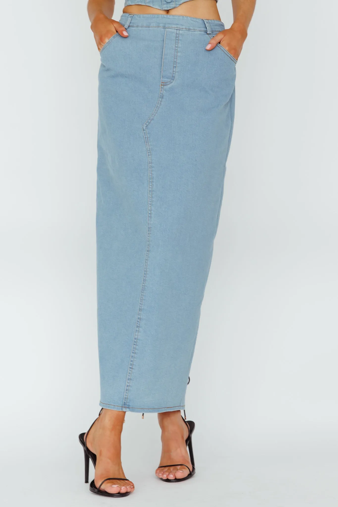 Zurich Pocket Maxi Skirt Denim Blue