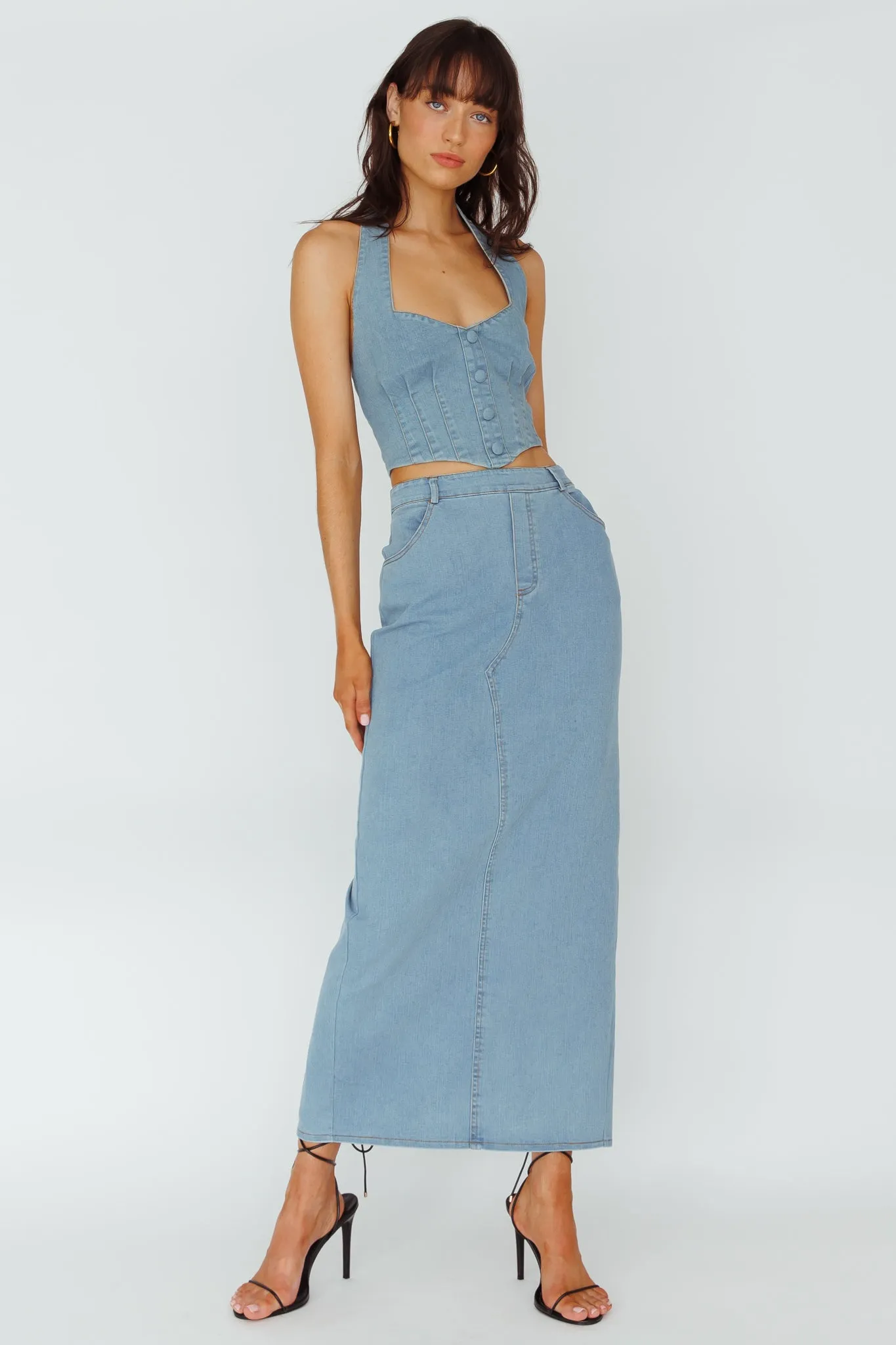 Zurich Pocket Maxi Skirt Denim Blue